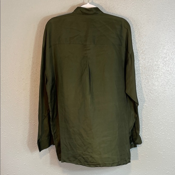 VNTG JT Beckett 100% Silk Button Down Shirt – Olive Green Long Sleeve Size L - Picture 7 of 13